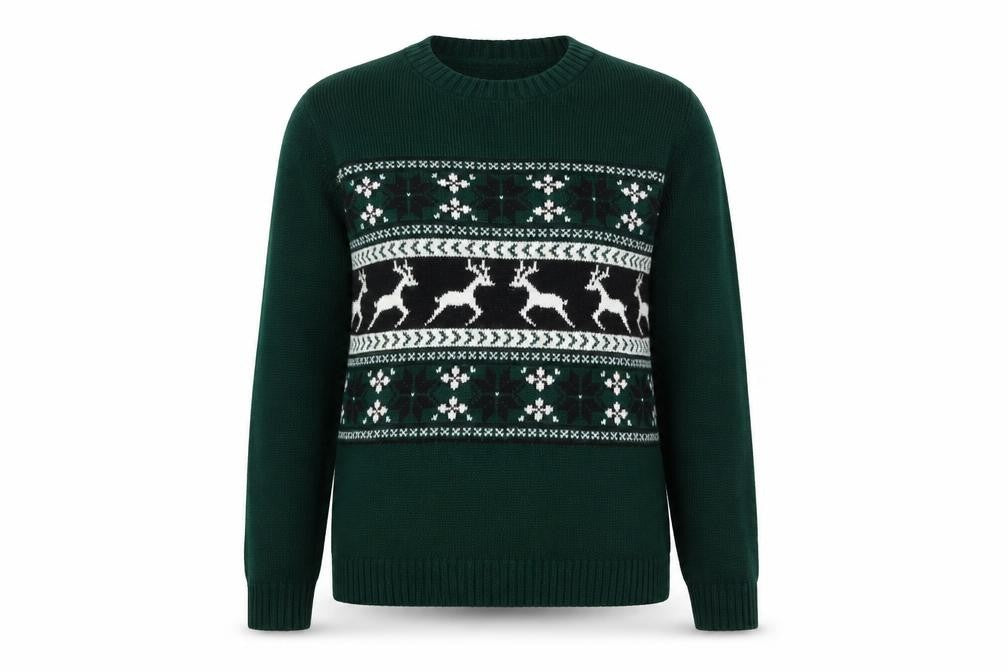 Boohoo Womens Green Christmas Reindeer Crew Neck Jumper Size S