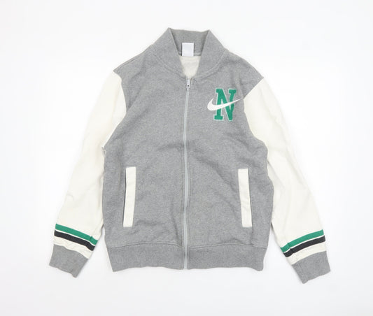 Nike Men's Grey Varsity Jacket Small Cotton Full Zip Sportswear