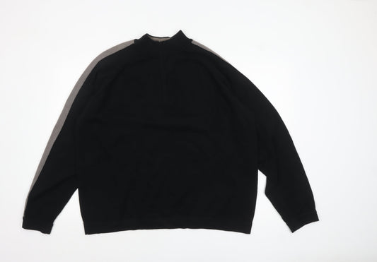 Marks and Spencer Men's Black XL High Neck Cotton Pullover Jumper