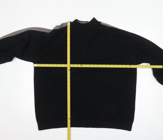 Marks and Spencer Men's Black XL High Neck Cotton Pullover Jumper
