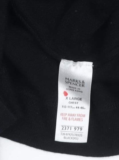 Marks and Spencer Men's Black XL High Neck Cotton Pullover Jumper