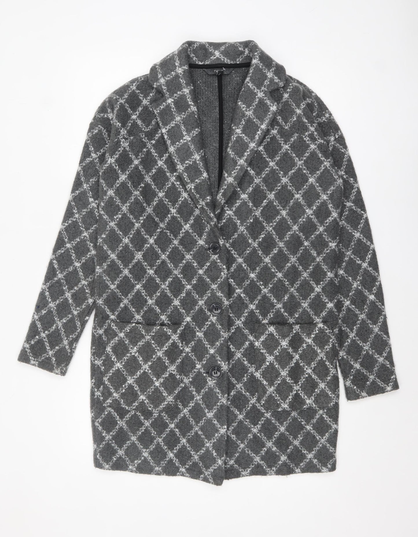 Next Women’s Grey Check Long Coatigan Size S Acrylic Blend
