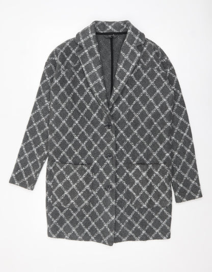 Next Women’s Grey Check Long Coatigan Size S Acrylic Blend