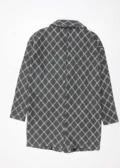 Next Women’s Grey Check Long Coatigan Size S Acrylic Blend