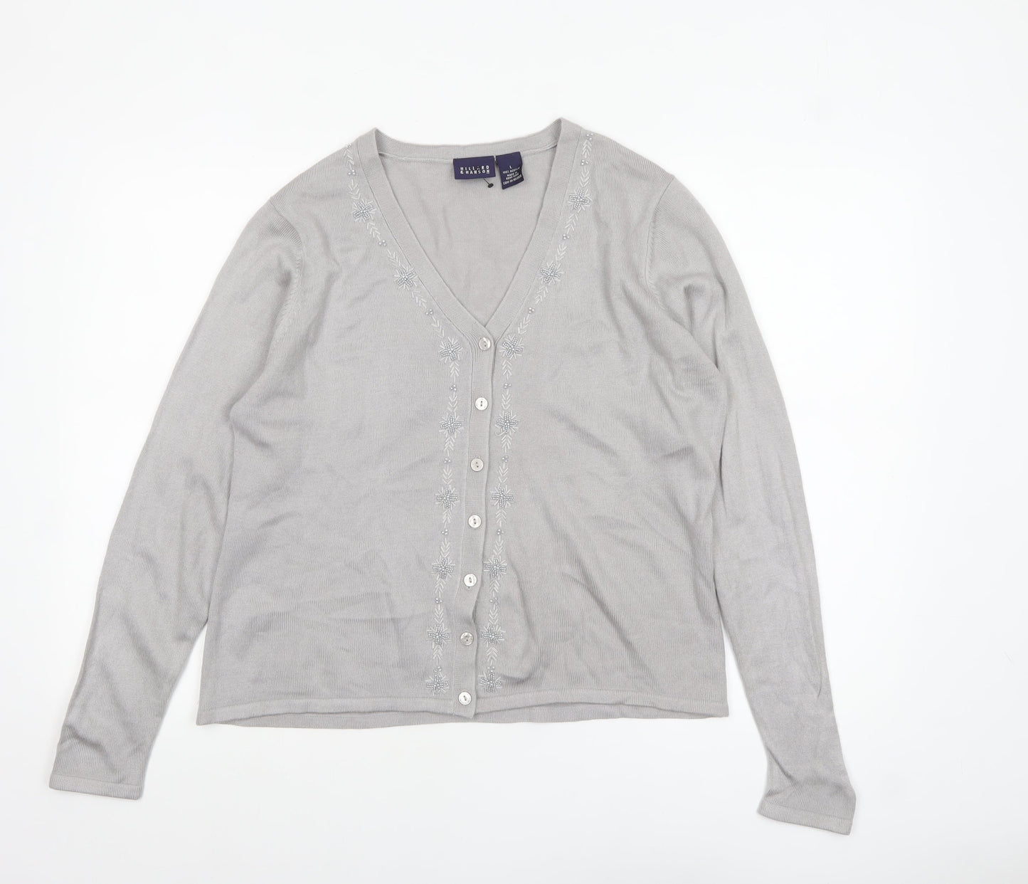 Womens UK Size L Hillard & Hanson Grey Cardigan Jumper