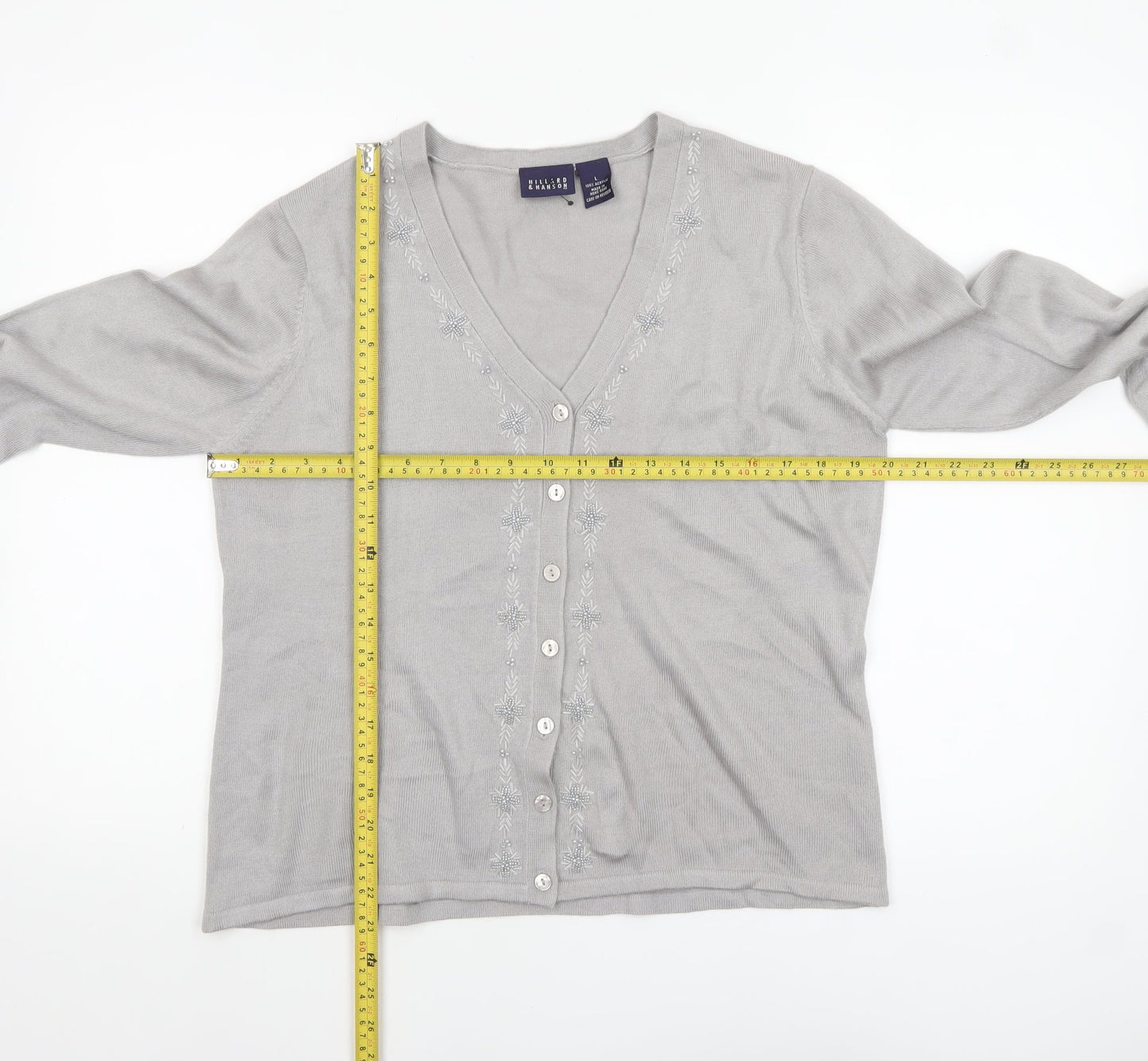 Womens UK Size L Hillard & Hanson Grey Cardigan Jumper