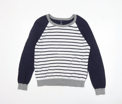 Gap Women's Blue Striped Crew Neck Cotton Jumper Size L