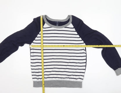 Gap Women's Blue Striped Crew Neck Cotton Jumper Size L