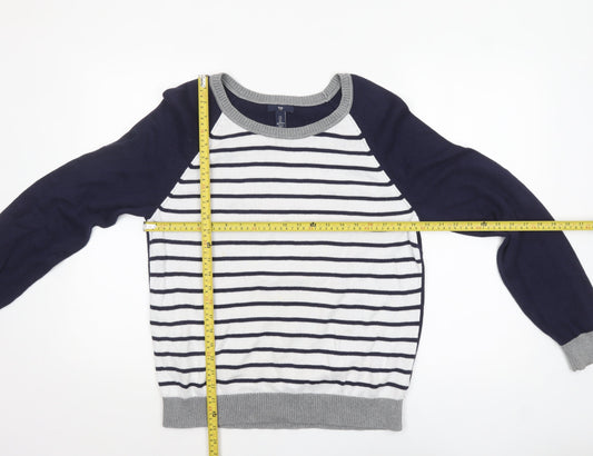 Gap Women's Blue Striped Crew Neck Cotton Jumper Size L