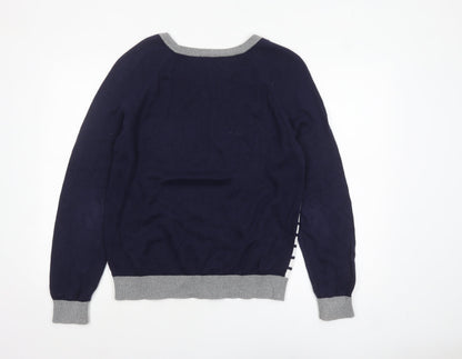 Gap Women's Blue Striped Crew Neck Cotton Jumper Size L