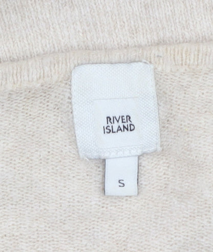 River Island Women Beige V-Neck 'A La Mode' Knit Jumper Size S