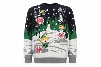 Next Men's XL Christmas Elf Graphic Pullover Jumper in Green and Grey