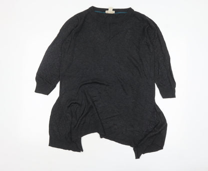 Celuu Womens Black Tunic Jumper Large 3/4 Sleeve Crew Neck Knit