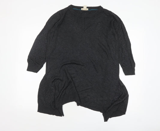Celuu Womens Black Tunic Jumper Large 3/4 Sleeve Crew Neck Knit