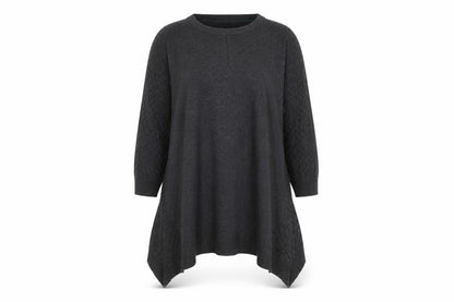 Celuu Womens Black Tunic Jumper Large 3/4 Sleeve Crew Neck Knit