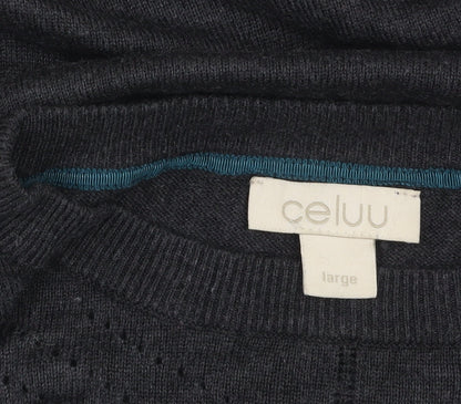 Celuu Womens Black Tunic Jumper Large 3/4 Sleeve Crew Neck Knit