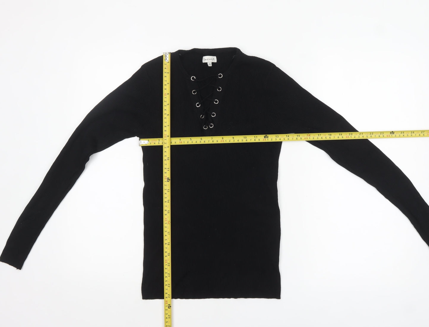 Society 8 Womens Black V-Neck Lace Up Knit Jumper Size 12
