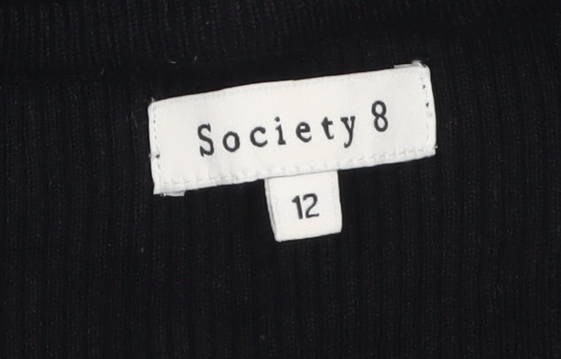 Society 8 Womens Black V-Neck Lace Up Knit Jumper Size 12