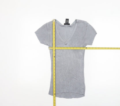 Womens UK Size 10 Warehouse Grey Basic T-Shirt