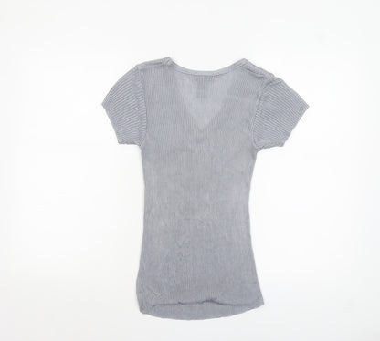 Womens UK Size 10 Warehouse Grey Basic T-Shirt