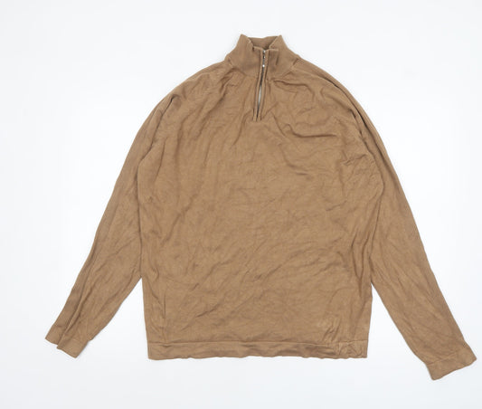 Mens UK Size XL River Island Beige 1/4 Zip Jumper