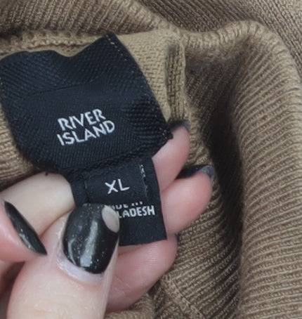 Mens UK Size XL River Island Beige 1/4 Zip Jumper
