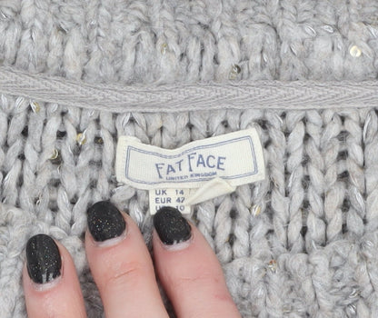 Fat Face Women’s Grey Chunky Knit Pullover Jumper Size 14