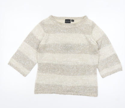 Tribal Women’s Beige Sequin Knit 3/4 Sleeve Pullover Jumper Size S