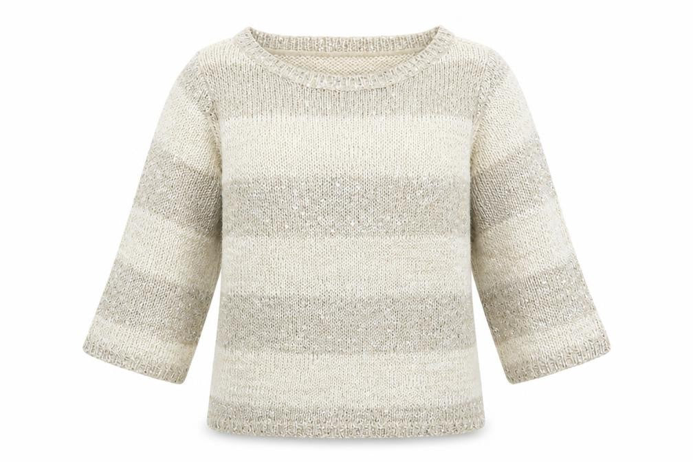 Tribal Women’s Beige Sequin Knit 3/4 Sleeve Pullover Jumper Size S