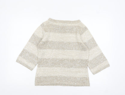 Tribal Women’s Beige Sequin Knit 3/4 Sleeve Pullover Jumper Size S