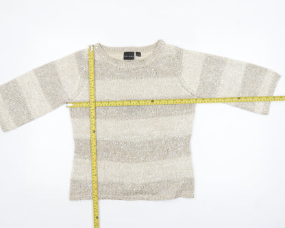 Tribal Women’s Beige Sequin Knit 3/4 Sleeve Pullover Jumper Size S