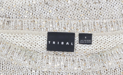 Tribal Women’s Beige Sequin Knit 3/4 Sleeve Pullover Jumper Size S