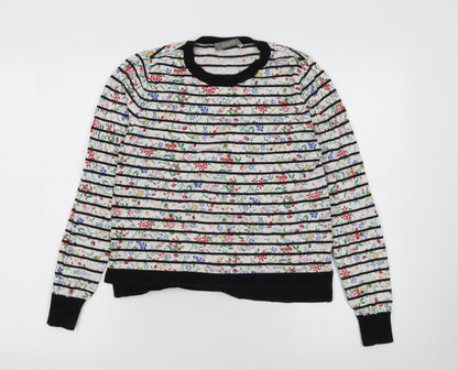 Oasis Women’s Multicoloured Floral Striped Crew Neck Jumper Size M