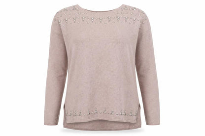 Next Women Pink Beaded Crew Neck Long Sleeve Pullover Jumper Size 12