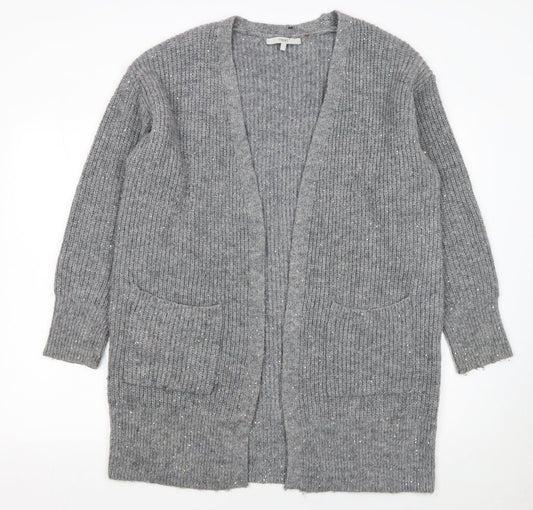 Next Women Grey Sequin Knit Longline Cardigan Size S