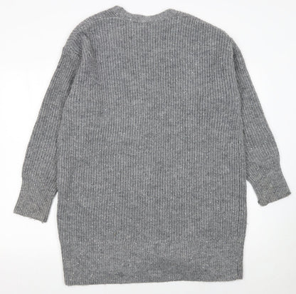 Next Women Grey Sequin Knit Longline Cardigan Size S
