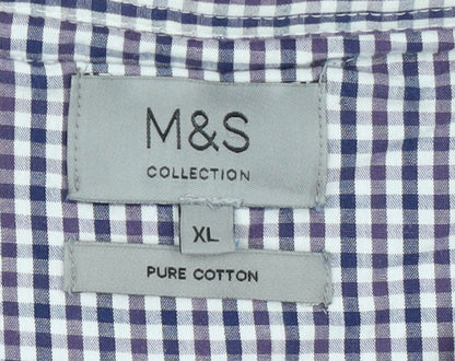 Marks and Spencer Men's Blue Cotton V-Neck Jumper XL