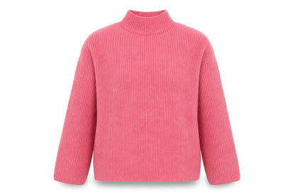 Marks and Spencer Women Pink Mock Neck Ribbed Knit Jumper XL