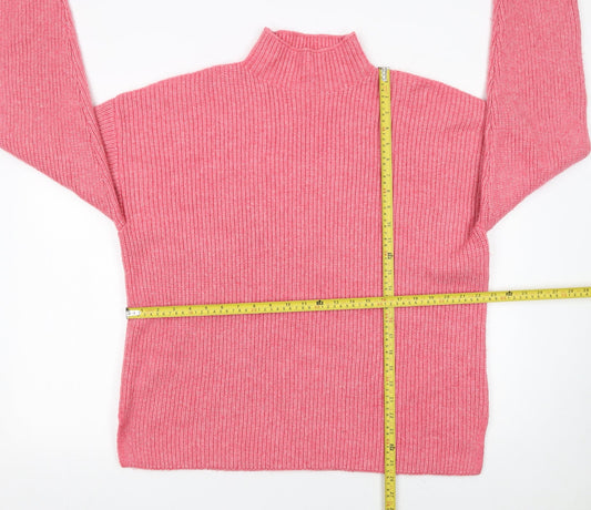 Marks and Spencer Women Pink Mock Neck Ribbed Knit Jumper XL