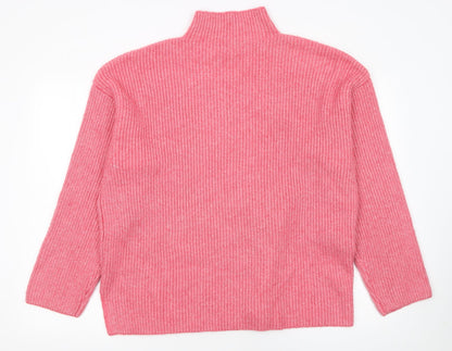 Marks and Spencer Women Pink Mock Neck Ribbed Knit Jumper XL