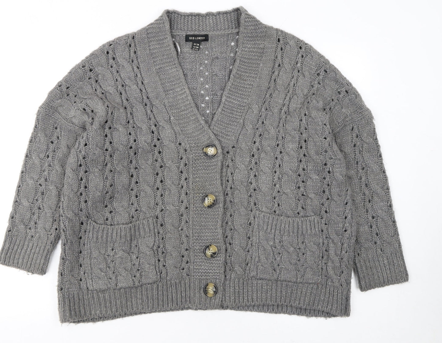 Womens UK Size S QED London Grey Cardigan Jumper