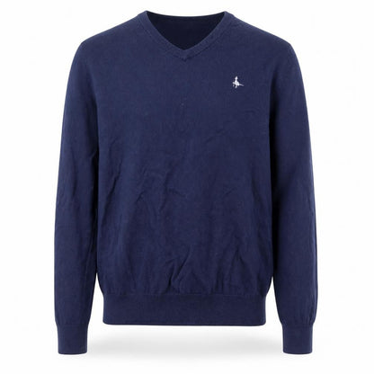 Jack Wills Men's Blue V-Neck Cotton Cashmere Jumper XS