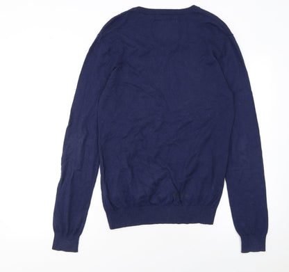 Jack Wills Men's Blue V-Neck Cotton Cashmere Jumper XS