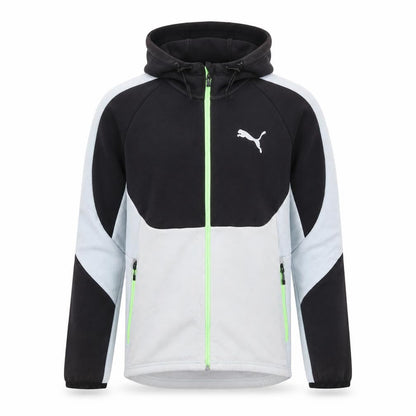 Front view of Puma Men's Grey & Black Full Zip Hooded Sports Hoodie, size S