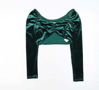 Oh Polly Women's Green Velvet Cropped Blouse Size 8 Long Sleeve