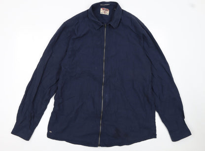 Tokyo Laundry Men's Blue Cotton Zip-Up Long Sleeve Shirt XL