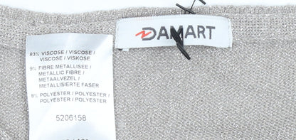 Damart Women Silver Long Sleeve Ruffle Knit Pullover Jumper L