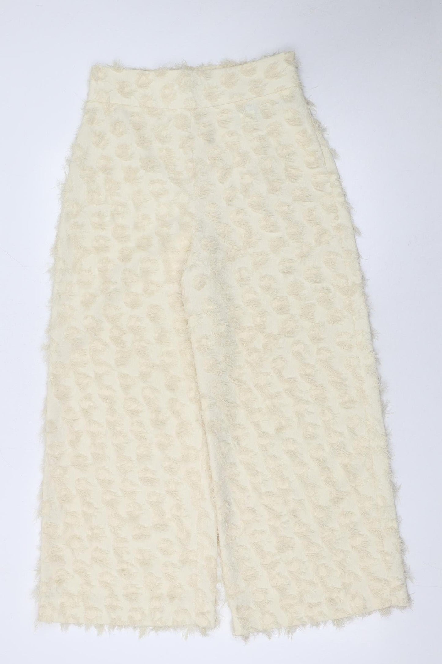 Womens UK Size S Zara Regular Fit Wide-Leg Ivory Trousers