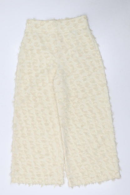 Womens UK Size S Zara Regular Fit Wide-Leg Ivory Trousers