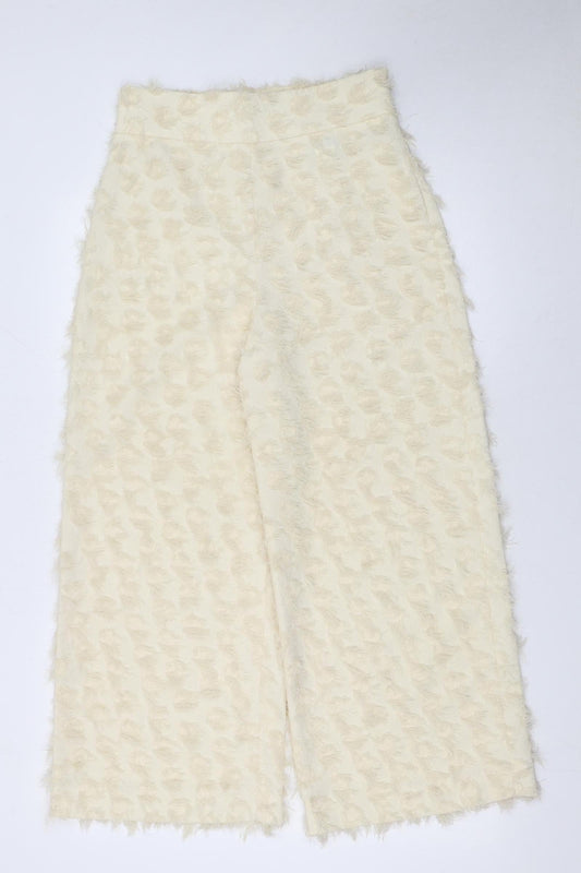 Womens UK Size S Zara Regular Fit Wide-Leg Ivory Trousers